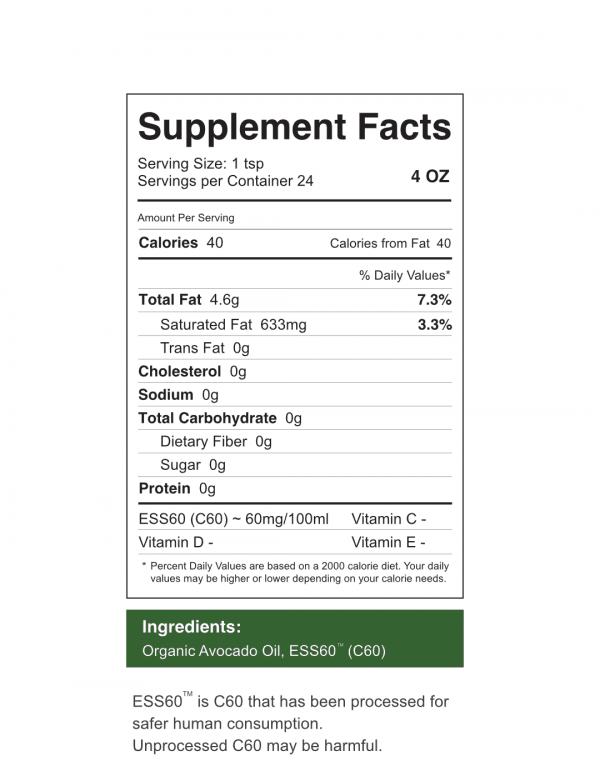 C60 Evo 4 oz Avocado Oil Supplement Facts